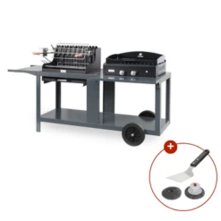 Le Monde du Barbecue Soldes Boutique 3 Barbecue Mendy + Plancha Baia 260 Le Marquier Sur Chariot Mixte Ardoise