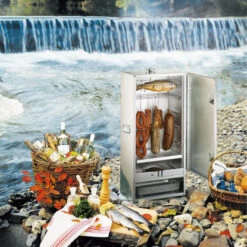 Fumoir Peetz Acier Aluminé Porte à Charnières - L 39 X P 28 X H 85 Cm -Le Monde du Barbecue Soldes Boutique 630015 fumoir peetz acier alumine charnieres 85 39 28 ambiance