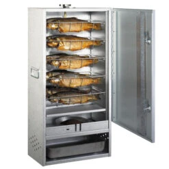 Fumoir Peetz Acier Aluminé Porte à Charnières - L 39 X P 28 X H 85 Cm -Le Monde du Barbecue Soldes Boutique 630015 fumoir peetz acier alumine charnieres 85 39 28 rempli