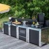 Cuisine D'extérieur ENO Modulo Inox Et Noir Pour Plancha - 4 Modules Avec Cuisinière -Le Monde du Barbecue Soldes Boutique cuisine eno cuisiniere inox noir 4 modules