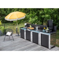 Cuisine D'extérieur ENO Modulo Inox Et Noir Pour Plancha - 4 Modules Avec Table De Cuisson Master
