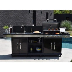 Produits populaires 3 Pack Cuisine Extérieure FIDGI 4 Avec Barbecue Gaz + Desserte + Evier