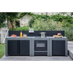 Cuisine D'extérieur ENO Modulo Acier Pour Plancha - 3 Modules Avec Cuisinière Et Chariot Félix -Le Monde du Barbecue Soldes Boutique cuisine modulo 3 cuisiniere chariot felix 2