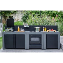 Cuisine D'extérieur ENO Modulo Acier Pour Plancha - 3 Modules Avec Cuisinière Et Chariot Félix