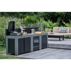 Cuisine D'extérieur ENO Modulo Acier Pour Plancha - 3 Modules Avec Cuisinière Et Chariot Félix -Le Monde du Barbecue Soldes Boutique cuisine modulo 3 cuisiniere chariot felix 4