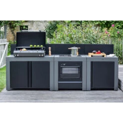 Cuisine D'extérieur ENO Modulo Acier Pour Plancha - 3 Modules Avec Cuisinière Et Chariot Félix -Le Monde du Barbecue Soldes Boutique cuisine modulo 3 cuisiniere chariot felix 5