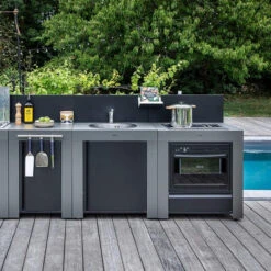 Modulo Cuisinière Four Et Plaque - Gris Acier - Cuisine D'extérieur ENO -Le Monde du Barbecue Soldes Boutique mod7005 cuisiniere modulo gris cuisine exterieur eno ambiance 2