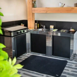 Modulo Pour Poser Une Plancha - Coloris Inox Et Noir - Cuisine D'extérieur ENO -Le Monde du Barbecue Soldes Boutique modulo inox noir plancha cuisine exterieur eno ambiance 3 min
