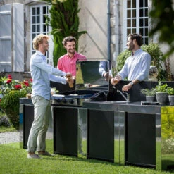 Modulo Pour Poser Une Plancha - Coloris Inox Et Noir - Cuisine D'extérieur ENO -Le Monde du Barbecue Soldes Boutique modulo inox noir plancha cuisine exterieur eno ambiance 5 min