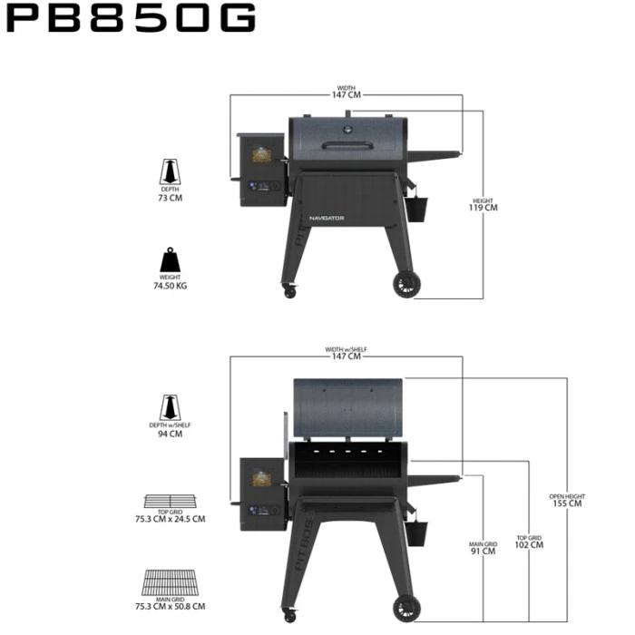 Pack Barbecue Pit Boss Navigator 850 + Housse + 3 Sacs Pellets + Pierre à Pizza 8 Pack Barbecue Pit Boss Navigator 850 + Housse + 3 Sacs Pellets + Pierre à Pizza – Image 6